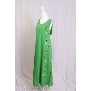 Green Maxi Dress – Embroidered Ladybug Detail